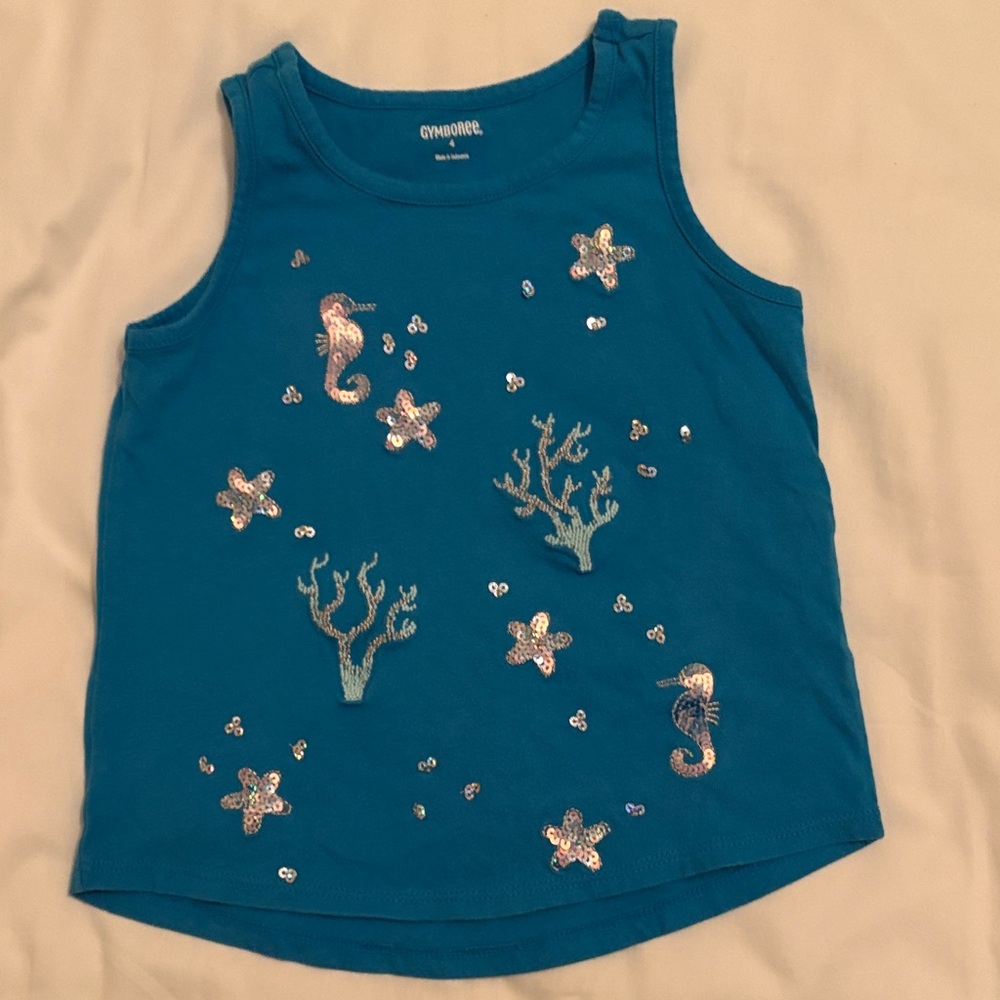 Gymboree Teal Tank Top with Sequin Sea Life